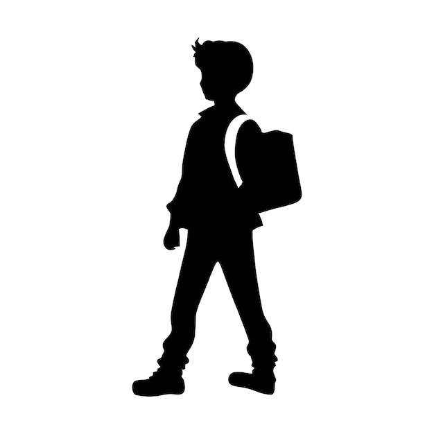 Vector a silhouette of a boy with a backpack on his back.