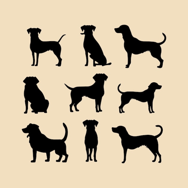 Vector silhouette buddy dog set clipart