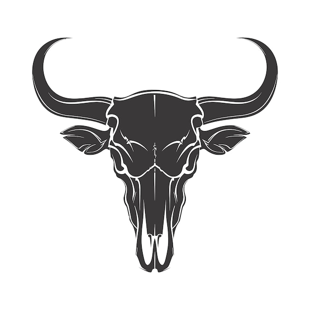 Vettore silhouette testa di toro cranio colore nero solo pieno