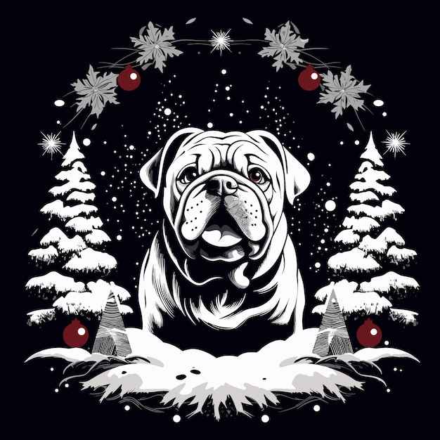 Vector silhouette bulldog dog christmas design