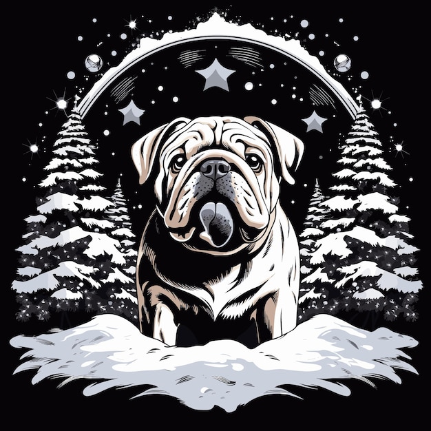 Vector silhouette bulldog dog christmas design