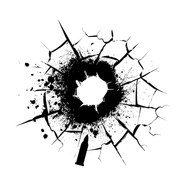 Vector silhouette bullet hole in glass black color only