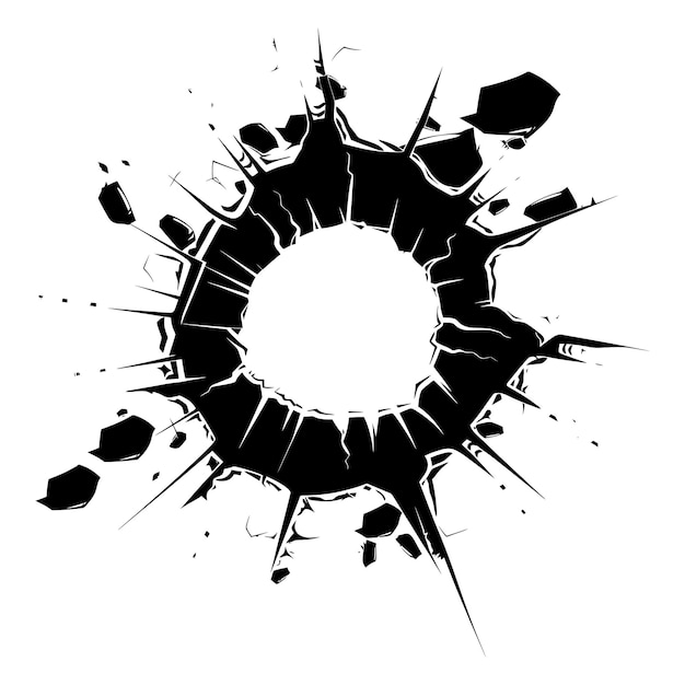 Vector silhouette bullet hole in glass black color only