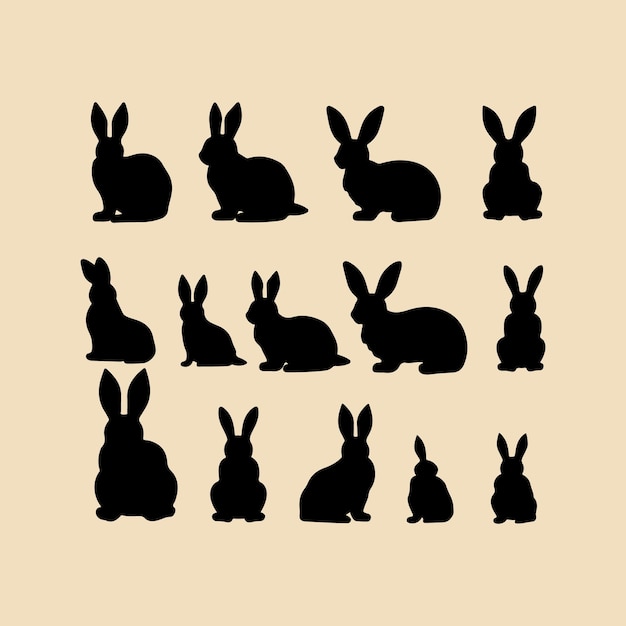 Vector silhouette bunny set clipart on a hex color background