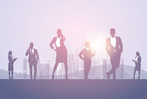 Vector silhouette business man and woman team businesswoman businessman cooperation teamwork banner