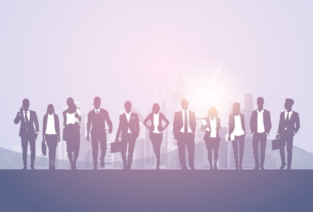 silhouette business man and woman team businesswoman businessman cooperation teamwork banner