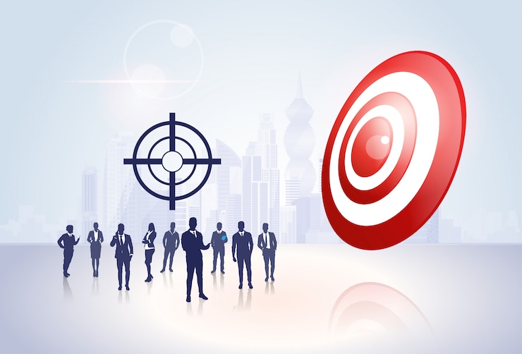 Vector silhouette business people group target aim success concept