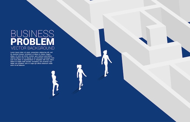 Silhouette of businessman and businesswoman walking to enter to maze Business concept for problem solving and solution strategy