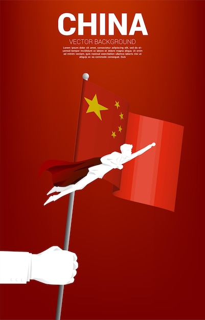 Vector silhouette of businessman flying with china flag business concept for start up and fast growth company in china