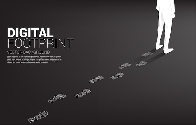 Silhouette of businessman footprint from dot connect line circuit