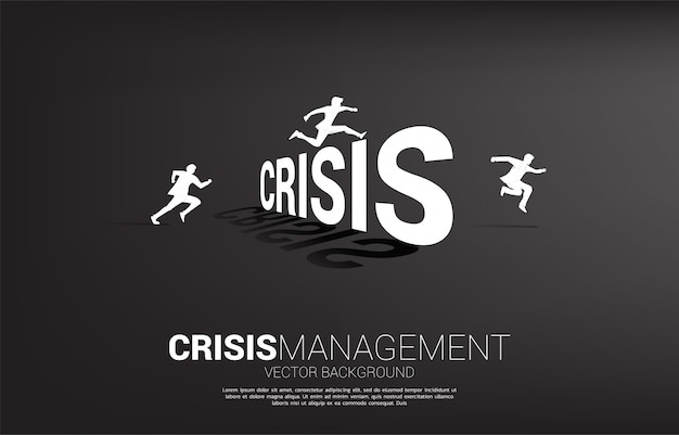 Vector silhouette businessman jumping across crisis. concept for crisis management and challenge in business