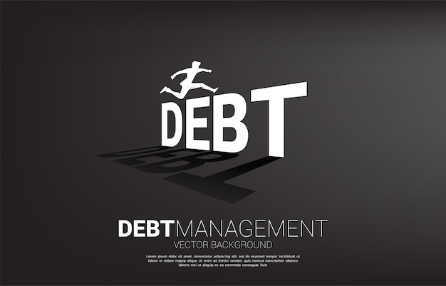 Silhouette businessman jumping across debt. concept for debt management and challenge in business