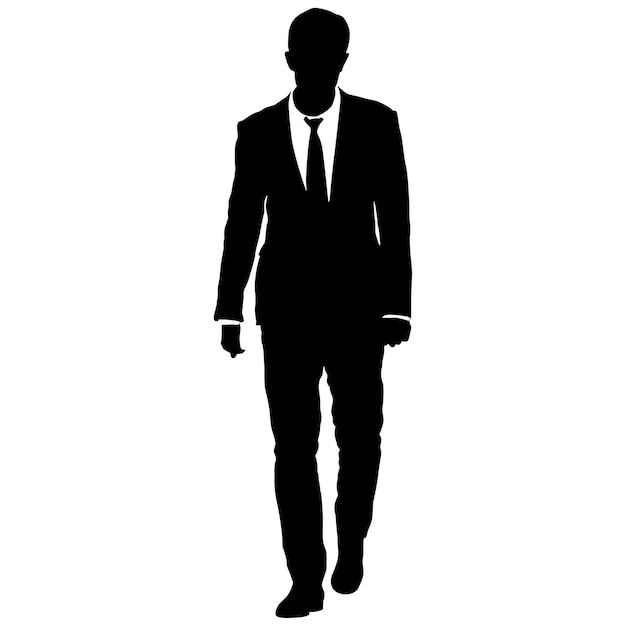 白い背景のベクトル図にネクタイとスーツを着たシルエット ビジネスマン男