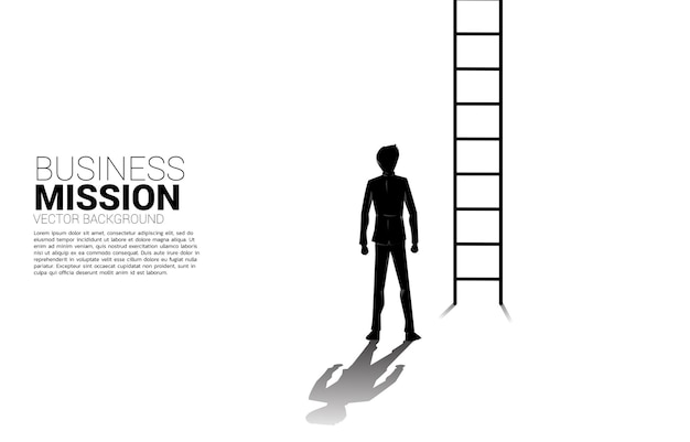 Silhouette of businessman ready to go up with ladder