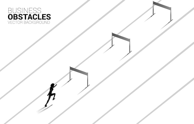 Silhouette businessman running across hurdles obstacle. Background concept for Obstacle and challenge in business