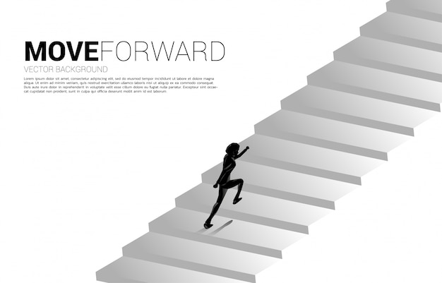 Silhouette of businessman running up on stair.