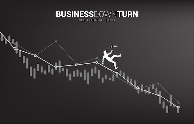 Silhouette of businessman slip and falling down from downturn graph. Concept for fail and accidental business