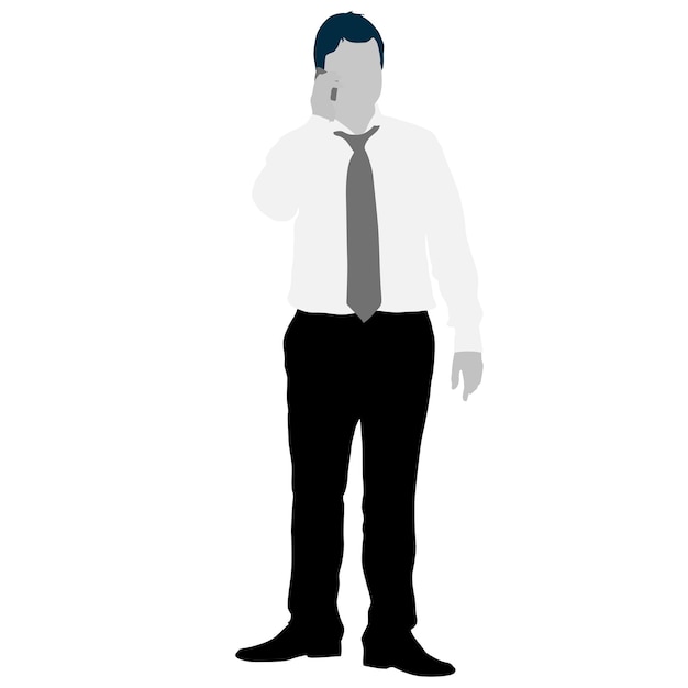 Silhouette businessman talking on the phone a white background