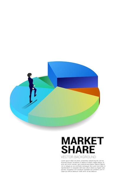 Vector silhouette of businessman walking on pie chart concept of career path and start business