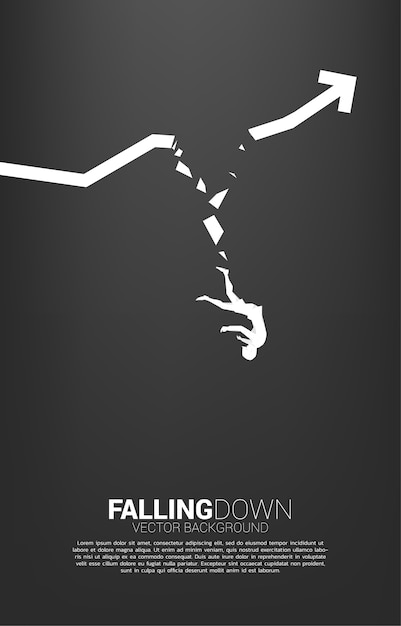 Silhouette of businesswoman falling down from broken graph. concept for fail and accidental business