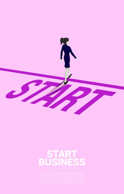 Silhouette of businesswoman walking from start line. concept of people ready to start career and business