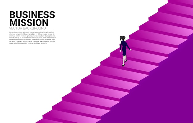 silhouette of businesswoman walking up on stair. concept of people ready to up level of career and business.