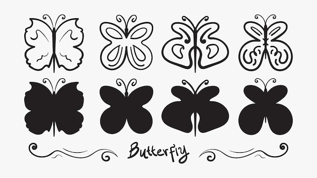 Vector silhouette of butterflies in hand drawn style