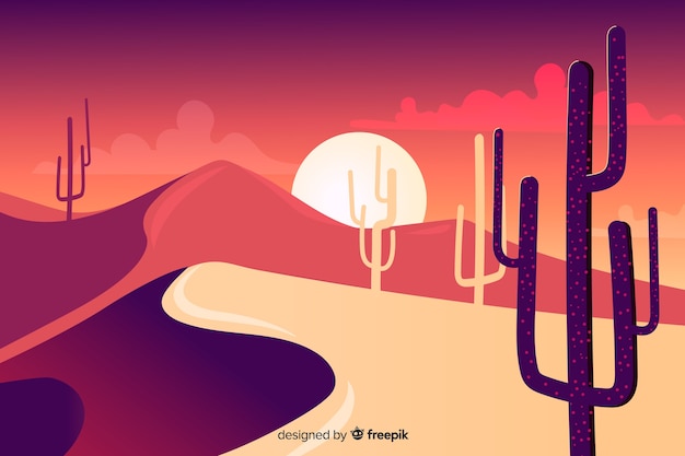 Vector silhouette of cactus and dunes