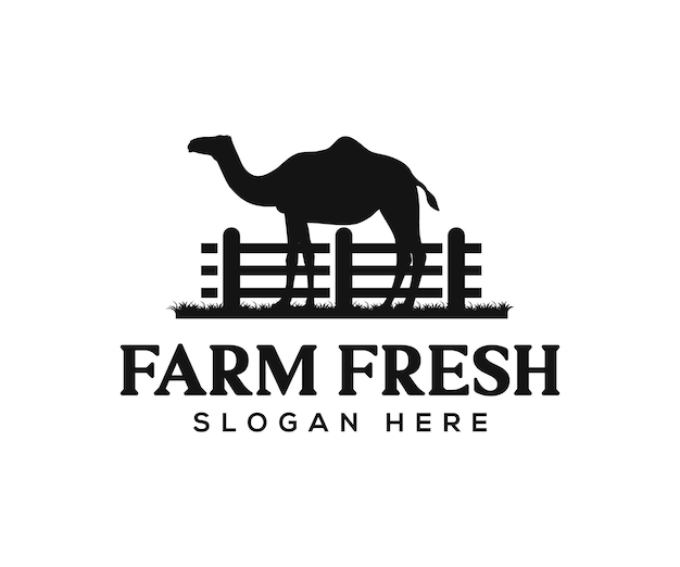 シルエット ラクダのロゴ イラスト。ラクダ農場のロゴデザイン