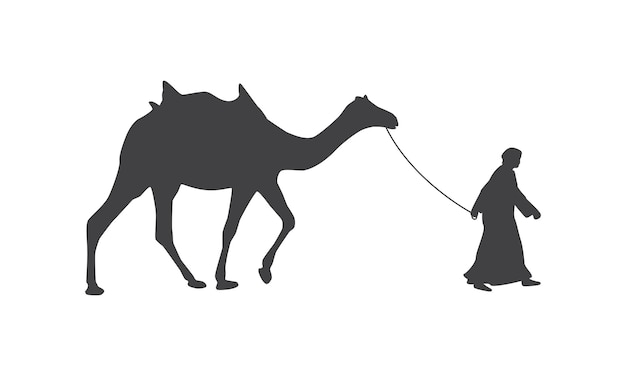 Silhouette of camel with saddle and drover