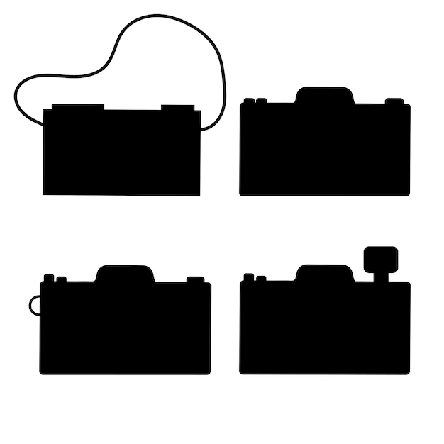 Набор силуэтных камер Плоская векторная иллюстрация камеры, изолированной на белом фоне