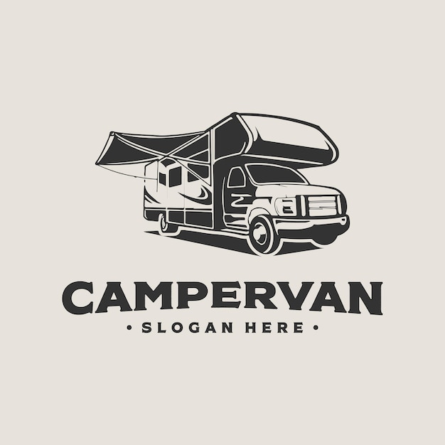 Silhouette camper logo disegno vettoriale