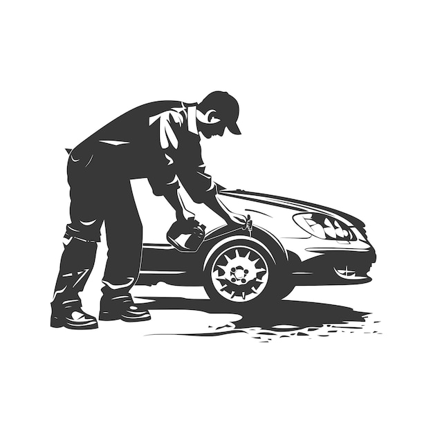 Vector silhouette car mechanic in action full body black color only