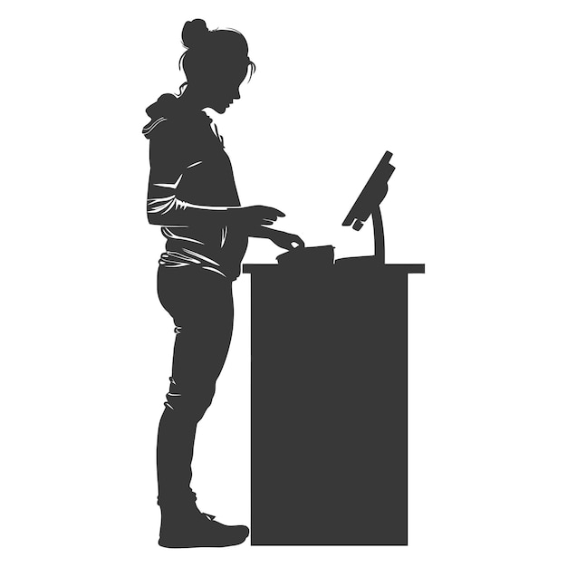 Vector silhouette cashier in action full body black color only