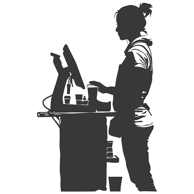 Silhouette Cashier in action full body black color only