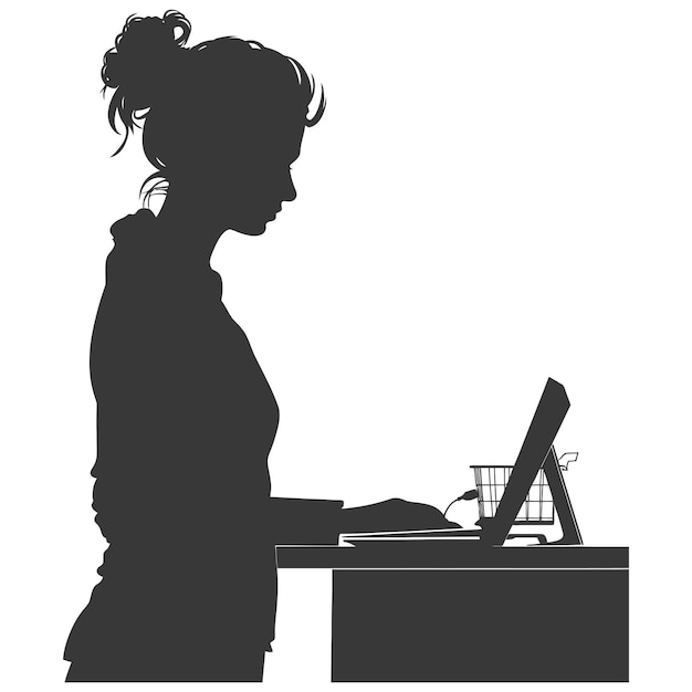 Vector silhouette cashier in action full body black color only