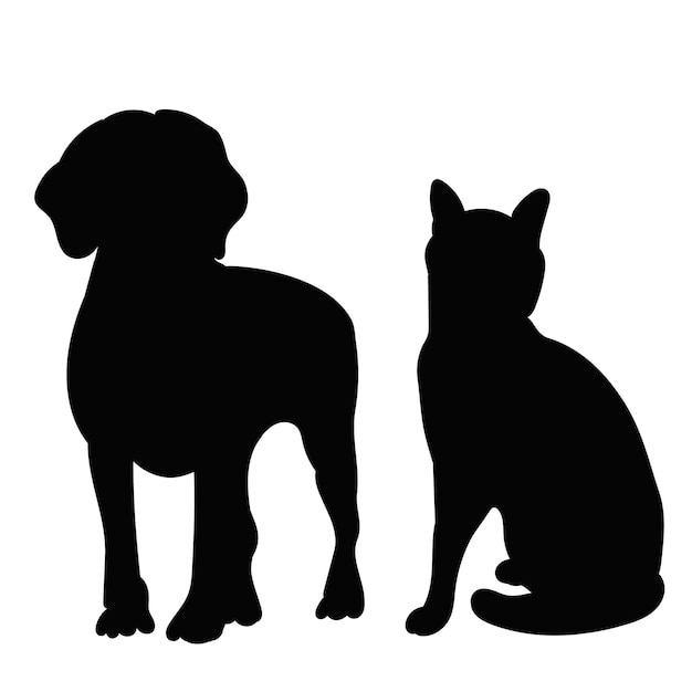 Vector silhouette of cat and dog, isolated, vector