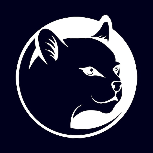 Silhouette cat head with piercing gaze in circle