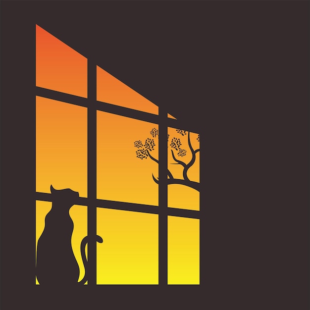 silhouette cat logo design