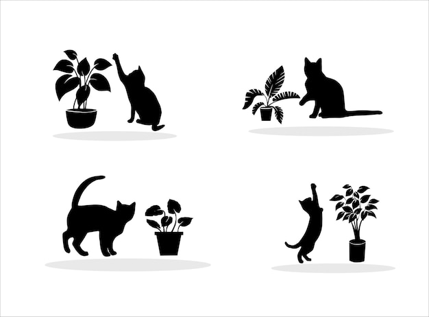 Collezione silhouette gatto e vaso