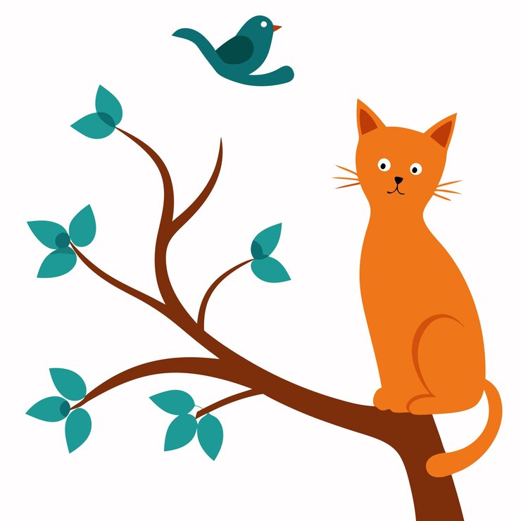 Vector silhouette cat sitting on a branch vector art