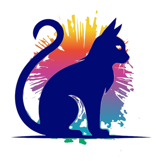 Vector silhouette of a cat behind of sunset