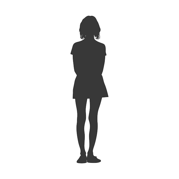 Vector silhouette caucasian girl alone black color only