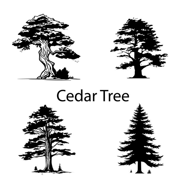 Silhouette cedar tree vector illustration set