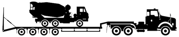 Silhouette of Cement Mixer on Car Carrier Truck Icon in Flat Style Vector Illustration