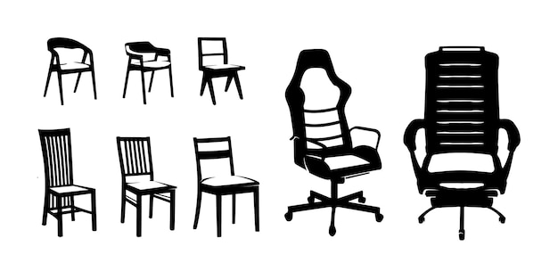 Vector silhouette chair set with black color