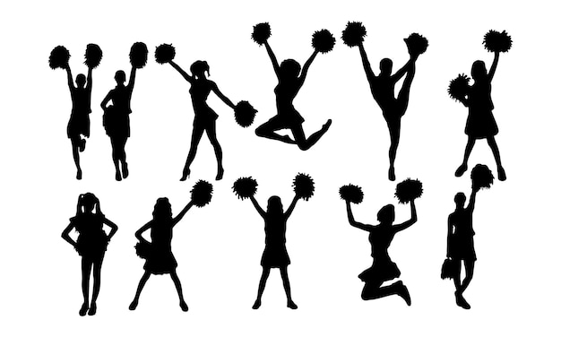 Silhouette cheerleaders with pompoms