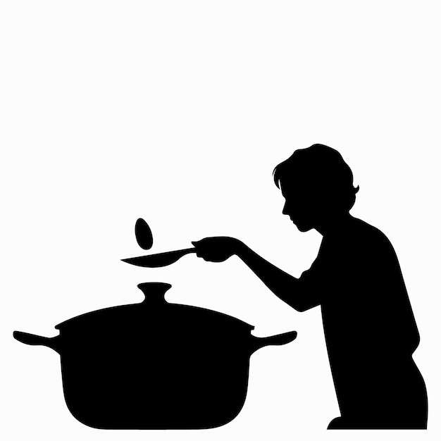 Vettore silhouette chef cuoco con illustrazione vettoriale della padella