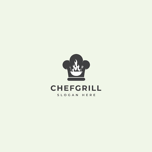 Silhouette chef of Grill  logo design