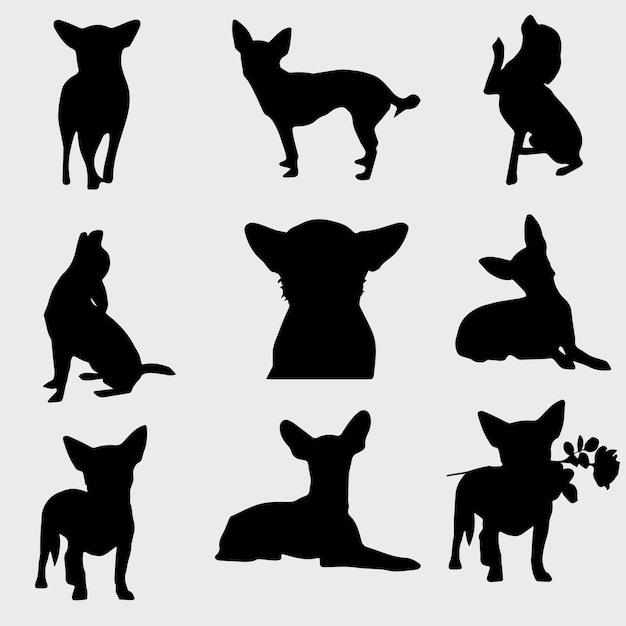 Silhouette of chihuahua toy terrier set